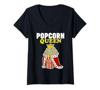 Femme Reine du Pop-Corn T-Shirt avec Col en V