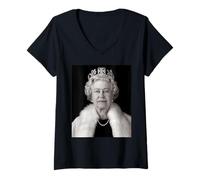 Femme Reine II - Elizabeth England - Reine d'Angleterre T-Shirt avec Col en V