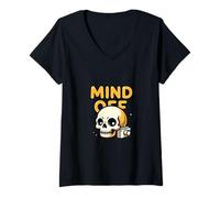 Femme Réinitialisation mentale - Design Amusant et Relatif à l'humeur cérébrale T-Shirt avec Col en V