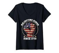 Femme Rejecting Kings 1776 Patriotic USA Flag Vintage 4th of July T-Shirt avec Col en V