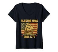 Femme Rejeter les rois depuis 1776 PATRIOTIC USA SAUNOAT T-Shirt avec Col en V