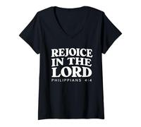 Femme Réjouissez-vous dans le Seigneur verset biblique chrétien T-Shirt avec Col en V
