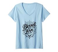 Femme Relation Amoureuse bénie par Love Heart Valentine T-Shirt avec Col en V
