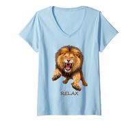 Femme Relax - Fierce Lion Motivation Humour Ironie 2 Formes Mania T-Shirt avec Col en V