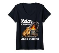 Femme Relax Nothing is Under Control Capybara Sarcastique drôle T-Shirt avec Col en V