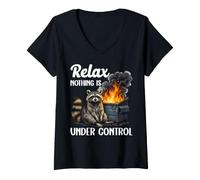 Femme Relax Nothing is Under Control Funny Sarcastic Raton Laveur T-Shirt avec Col en V