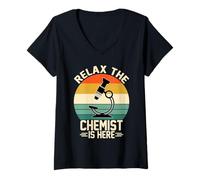 Femme Relax Scientist est Ici Vintage Microscope Lab T-Shirt avec Col en V