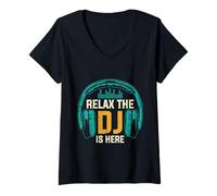 Femme Relax The DJ is Here Lecteur de Musique Amusant pour Homme T-Shirt avec Col en V