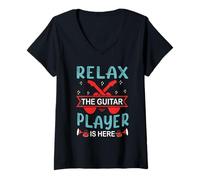 Femme Relax The Guitar Player is Here Musique rétro T-Shirt avec Col en V