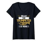 Femme Relax The Trompeter is Here Trompette T-Shirt avec Col en V