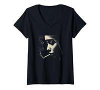 Femme Religieuse fumante avec Cigarette Visage de fumée surréaliste T-Shirt avec Col en V