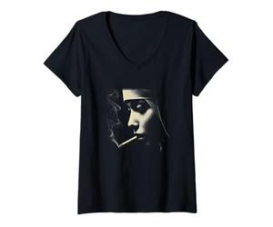 Femme Religieuse fumante avec Cigarette Visage de fumée surréaliste T-Shirt avec Col en V
