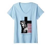 Femme Religieux Chrétien Foi Jésus Croix Salut Esthétique T-Shirt avec Col en V