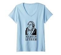 Femme Religion Protestant Église Confirmation Bible Martin Luther T-Shirt avec Col en V