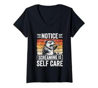 Femme Remarquez Que Crier, C'est Prendre Soin de soi : Un Opossum Amusant T-Shirt avec Col en V