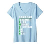 Femme Remember Allah - Ramadan Kareem - Ramadan Mubarak Month 2026 T-Shirt avec Col en V