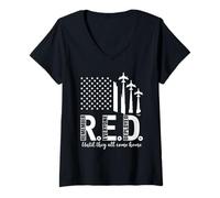 Femme Remember Everyone Deployed R.E.D. Until They All Come Home T-Shirt avec Col en V