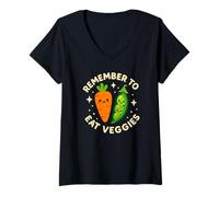 Femme « Remember to Eat Veggies » Carotte et Pois Mignons T-Shirt avec Col en V