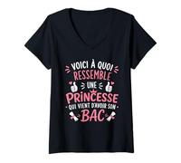Femme Remise Diplôme Baccalauréat Fille Princesse Humour bac T-Shirt avec Col en V
