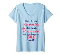 Femme Remise Diplôme du bac Fille Princesse Humour Baccalauréat T-Shirt avec Col en V