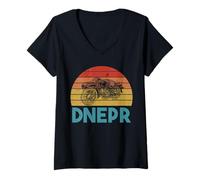 Femme Remorque Moto Vintage DNEPR Sidecar Soviet 650 cm3 T-Shirt avec Col en V
