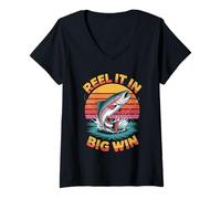 Femme Remportez une grosse victoire à Retro Fish Fisherman pour hommes Salmons T-Shirt avec Col en V