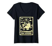 Femme Ren and Stimpy The Lovers Tarot Card Design Funny Cartoon T-Shirt avec Col en V