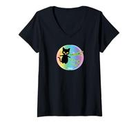 Femme Ren-World 18 animaux chat noir mignon kawaii arc-en-ciel cœur bilingue anglais japonais mot unique T-Shirt avec Col en V
