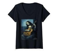 Femme Renaissance Art Mona Lisa Guitarist Mashup Art Artistic Art T-Shirt avec Col en V