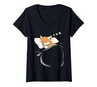 Femme Renard dort Pyjama cadeau de sieste Renard T-Shirt avec Col en V