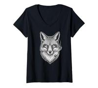 Femme Renard drôle fumant Une Cigarette, mème Animal Vintage T-Shirt avec Col en V