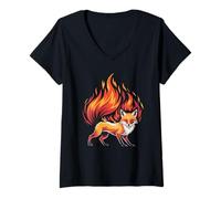 Femme Renard en Feu Mystique Flamboyant T-Shirt avec Col en V
