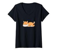 Femme Renard endormi T-Shirt avec Col en V