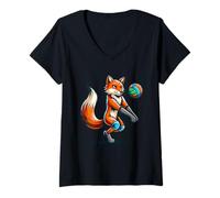 Femme Renard Joueur De Volleyball Libre T-Shirt avec Col en V