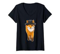 Femme Renard Pirate Chapeau de Pirate T-Shirt avec Col en V