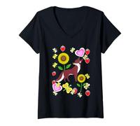 Femme Renard rétro pour enfants - Motif tournesols et papillons T-Shirt avec Col en V