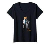 Femme Renards docteur, pédiatre, vétérinaire, renard comme médecin T-Shirt avec Col en V