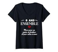 Femme Rencontre Amour Anniversaire Couple 8 ans Mignon T-Shirt avec Col en V