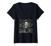 Femme Rencontre Extraterrestre au Bord de la Piscine Frenchie T-Shirt avec Col en V