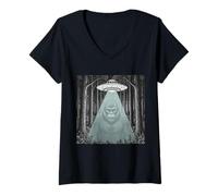 Femme Rencontre Extraterrestre avec Sasquatch Forest Gorilla Graphic T-Shirt avec Col en V