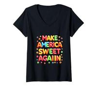 Femme Rendez l'Amérique Douce à Nouveau T-Shirt avec Col en V