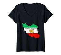 Femme Rendez l'Iran génial à nouveau le lion persan et le soleil Shiro Khorshid T-Shirt avec Col en V