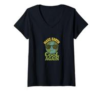 Femme Rendre la Terre fraîche à Nouveau Design Amusant de Sensibilisation au Climat écologique T-Shirt avec Col en V