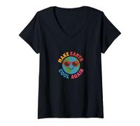 Femme Rendre la Terre fraîche à Nouveau Design Amusant de Sensibilisation au Climat écologique T-Shirt avec Col en V