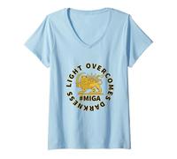 Femme Rendre l'Iran Grand à Nouveau la lumière surmonte l'obscurité Lion et Soleil T-Shirt avec Col en V