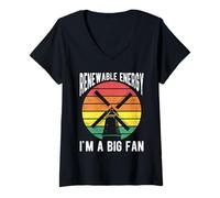Femme Renewable Energy I'm A Big Fan Moulin à Vent rétro Coucher de Soleil T-Shirt avec Col en V