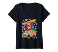 Femme Rentrée des Classes Orang-Outan Bus Scolaire T-Shirt avec Col en V