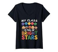 Femme Rentrée Scolaire, My Class is Full of Bright Stars Teacher 2025 T-Shirt avec Col en V