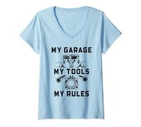 Femme Réparation de Voitures Amusante, mécanique Automobile, Mon Garage, Mes Outils, Mes règles T-Shirt avec Col en V