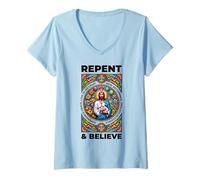 Femme Repent and Believe! Versets de la Bible, Repentance T-Shirt avec Col en V